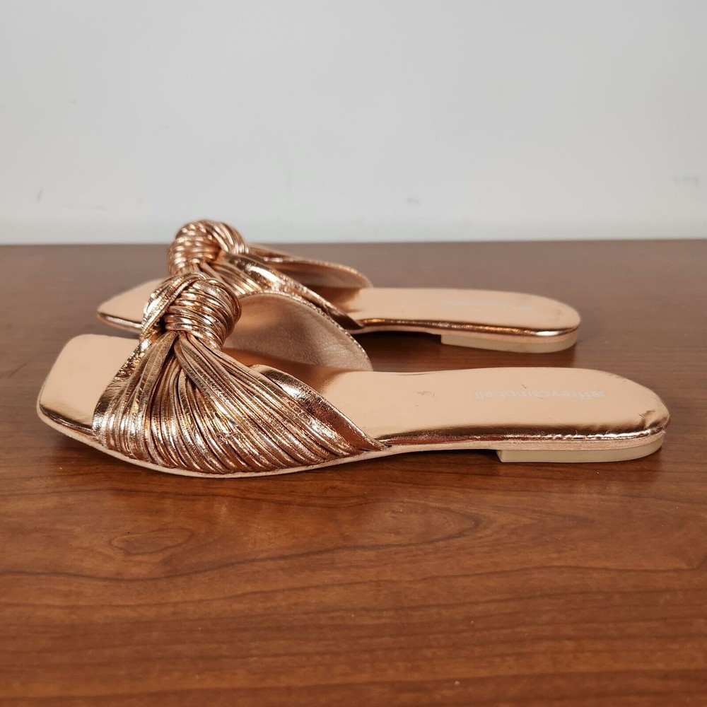 Jeffrey Campbell "Knaughty" Rose Gold Metallic Leather Slide Sandals Size 7